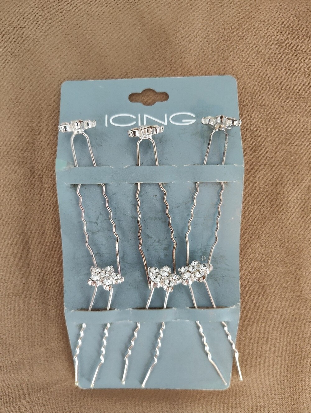 Icing Silver Rhinestone Flower Hair Pins - Set of 6